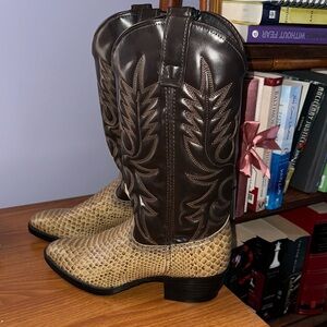 Tony Lama Genuine Snakeskin and Leather Brown and Tan Western Boots